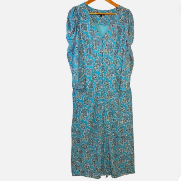 J.Crew Paisley Puff Sleeve Button Front Long Dress 6 Girly Boho Prairie Romantic - Picture 7 of 8